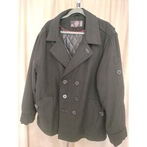 Men's Sportier Est 1957 Black Insulated Double Breasted Peacoat. Size XL